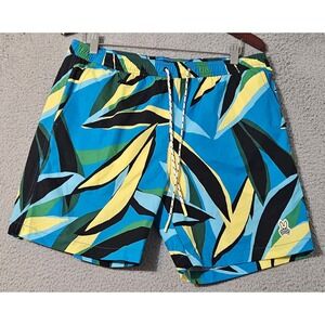 Psycho Bunny Swim Trunks Shorts Mens Large Blue Drawstring‎ Lined Tropical Print